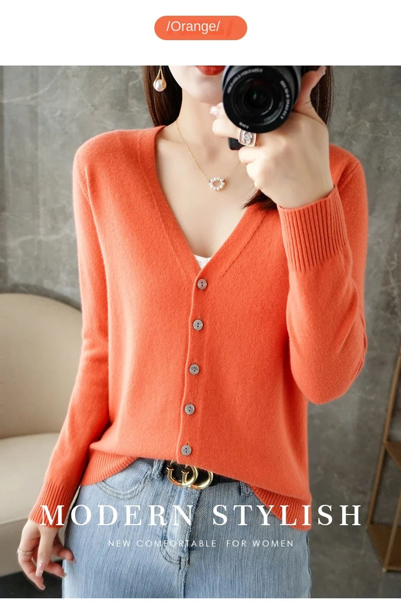New V-Neck Temperament Small Fragrant Wind Women Loose Sweater .