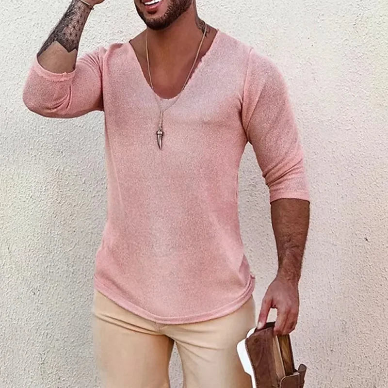 Summer Thin Style Slim Sweaters Casual Mens Clothing Knitting Tops.