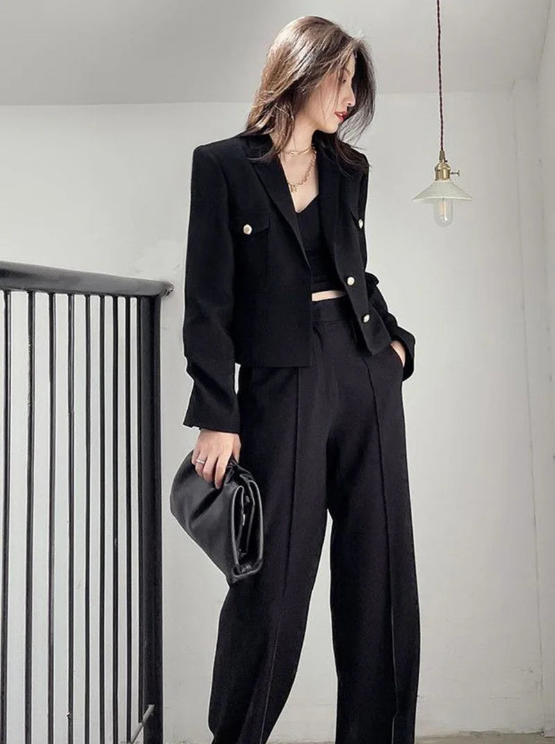 Zoki Casual Black Blazer Coats Women Fashion Slim Long Sleeve .