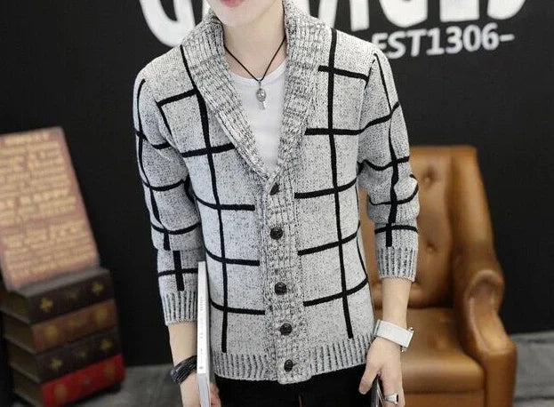 Man Clothes Cardigan Knitted Sweaters for Men No Hoodie Patchwork.
