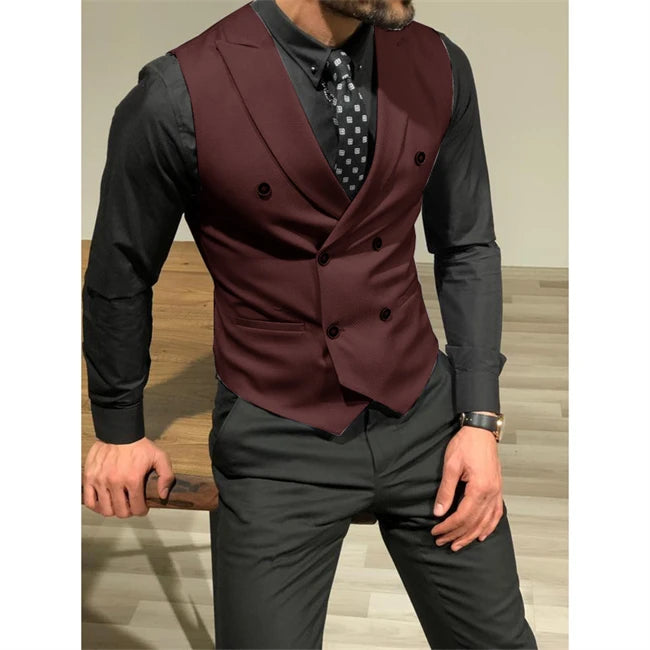 Sleeveless Men's Suit Vests with Double Breasted Slim Fit .