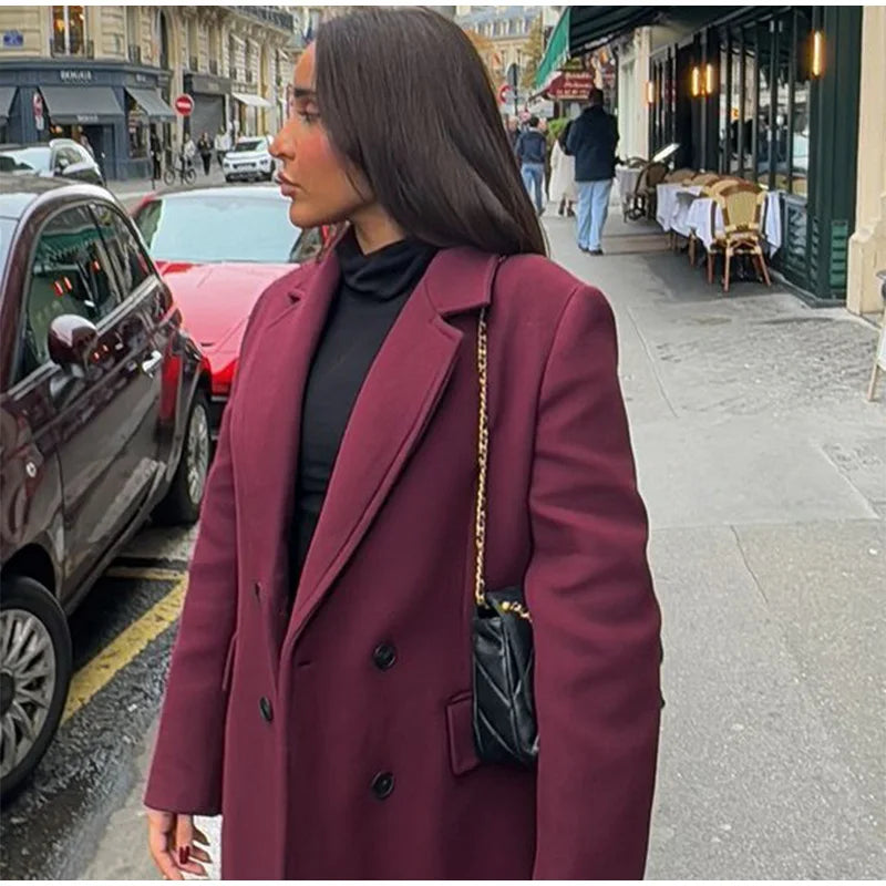 Faux Fur Long Jackets Women Casual Loose Lapel Double Breasted.