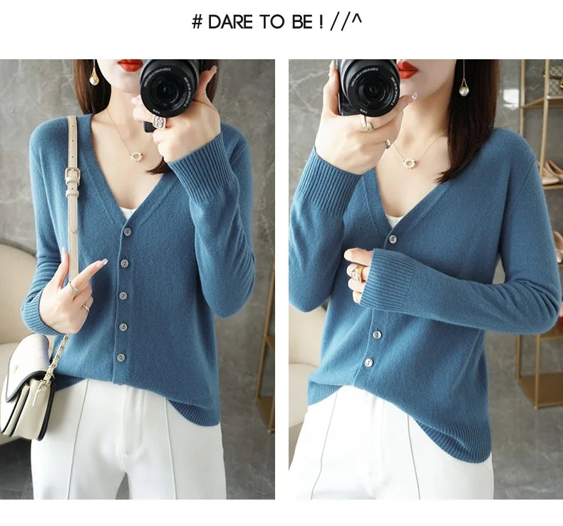New V-Neck Temperament Small Fragrant Wind Women Loose Sweater .