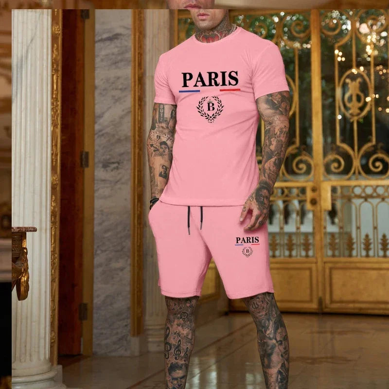 2024 New Summer Men's Fashion Short sleeved T-shirt+Split Shorts 2-piece Set of Sportswear Fashion Jogging Casual Men's Set