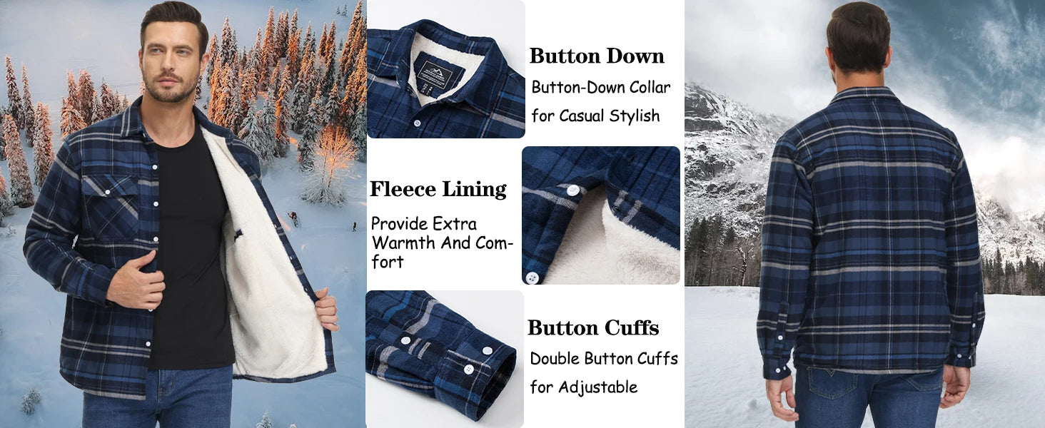 MAGCOMSEN Men's Fleece Plaid Flannel Shirt Jacket.