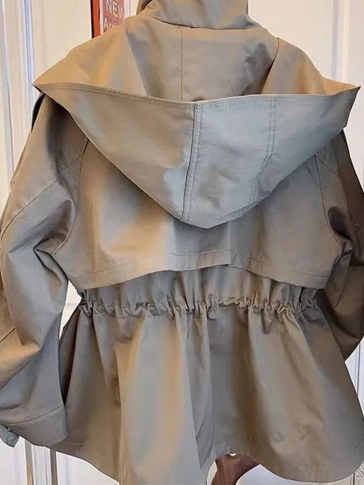 Autumn Trench Coat Women Vintage Hooded Jackets.