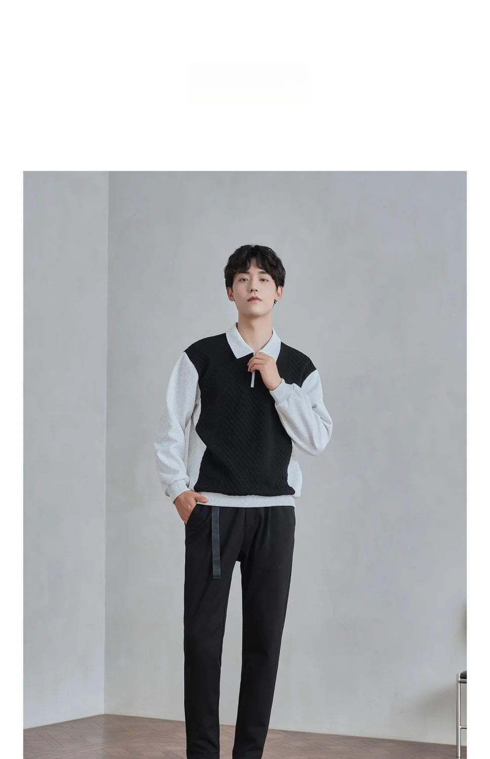 Trend Fashion Men Polo Shirts Spring Autumn New Lapel Half Zipper Fake Two Pieces Contrast Color Korean Casual Long Sleeve Tops