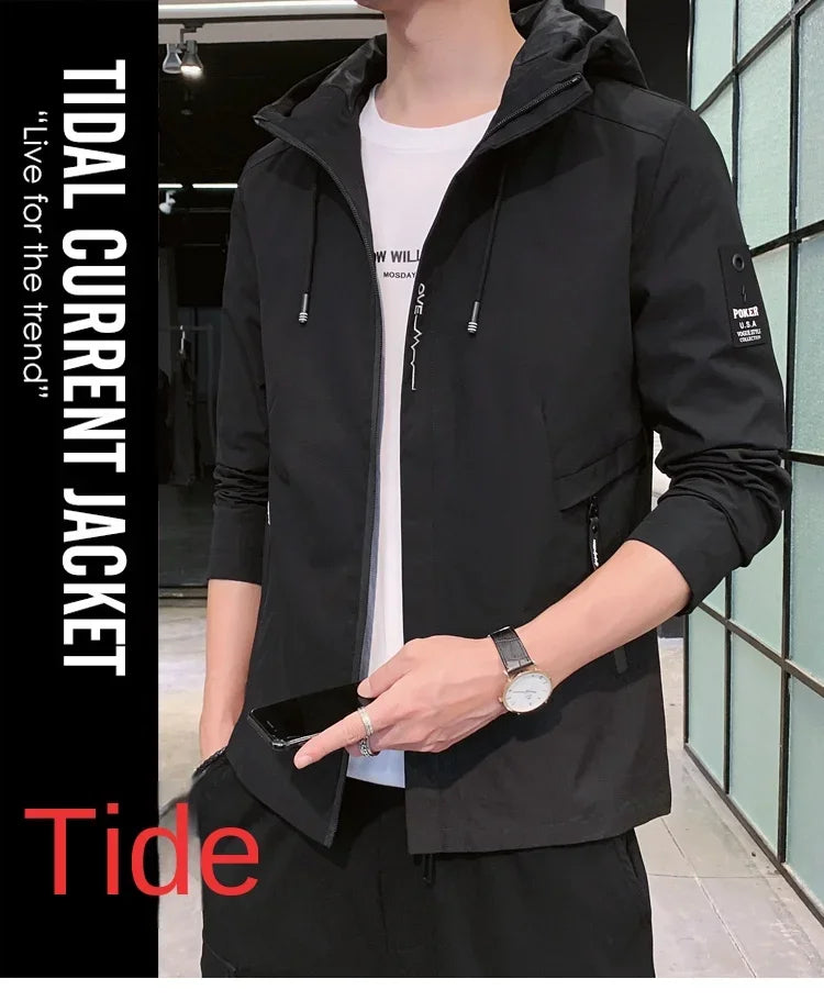 Fashion Solid Color Hooded Large Size Jacket Men's Casual.