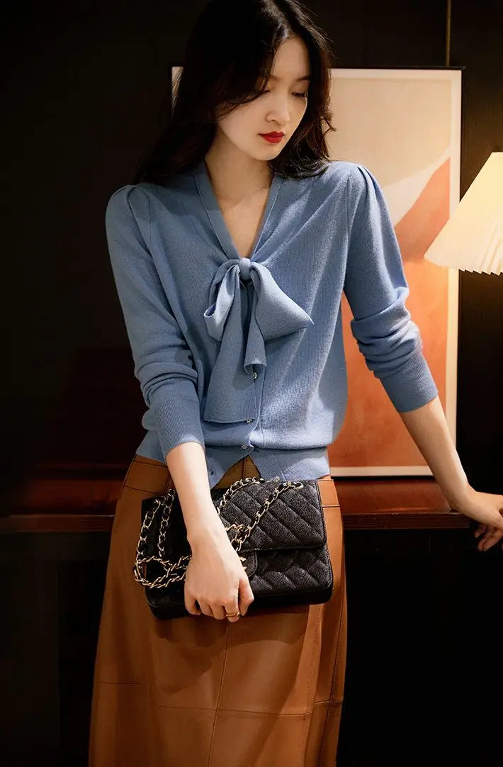 Women Clothing Fashion Elegant Scarf Collar Pullover Autumn Winter.