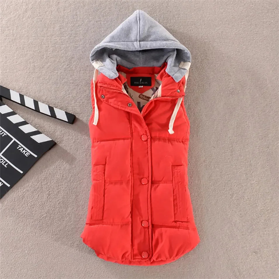 Winter Fashion Cotton Vest Women Hooded Collar Casual Coat .