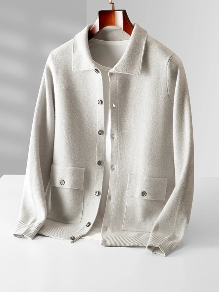 Autumn/Winter Cashmere Cardigan Men's Polo Neck Sweater.