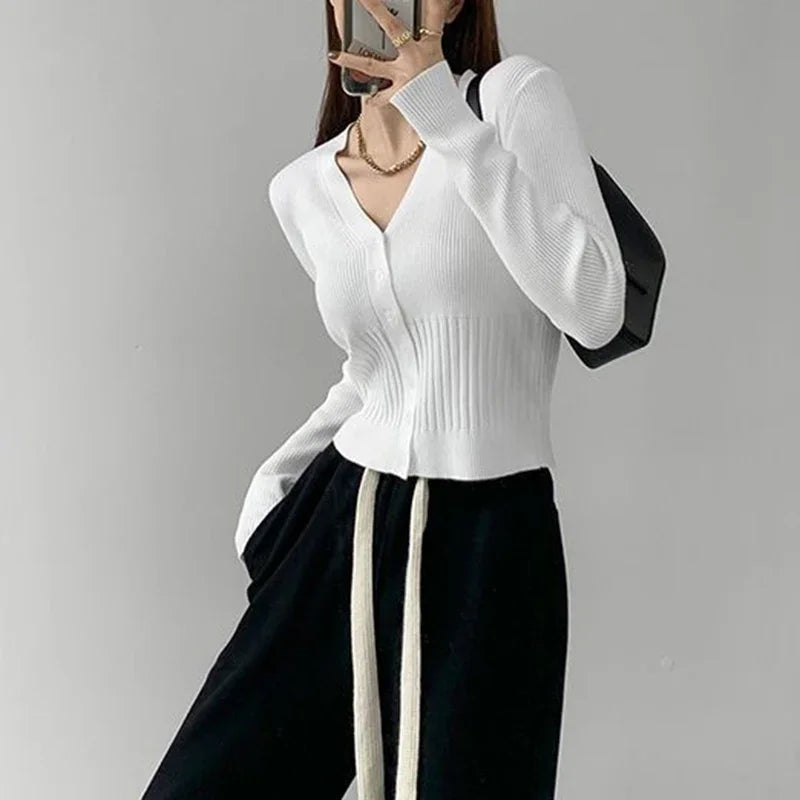 Rimocy Women's V Neck Cropped Cardigan Korean .