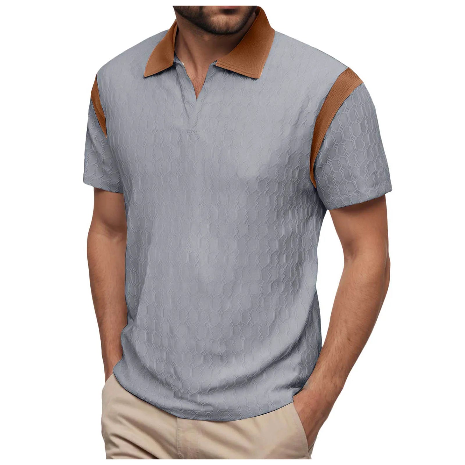 2025 Trendy Men'S polo Shirt With Color Block Design Summer Casual Lapel Shirt Knitted Jacquard Short Sleeve Versatile Shirt