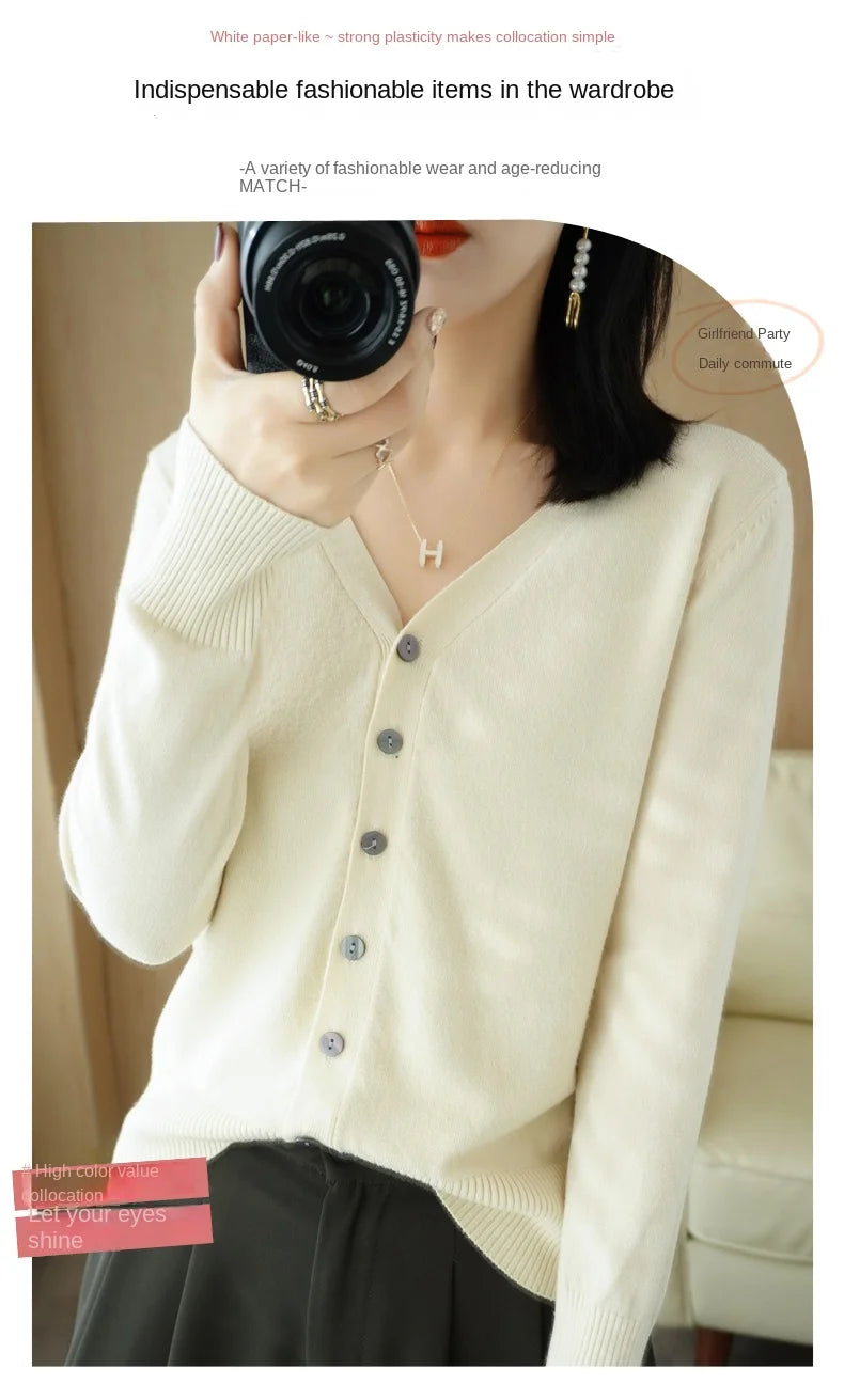Cashmere Knit Cardigan V-Neck Solid Color Fashion High-Grade Comfortable.