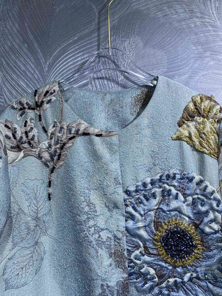 DLDENGHAN Beading Jacquard Coat For Women O-Neck Long Sleeves.