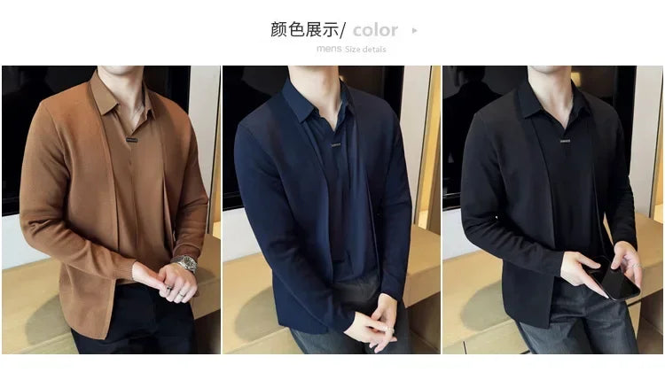 Autumn New Fake 2 Pieces Knitted Cardigan Traceless Shirt.