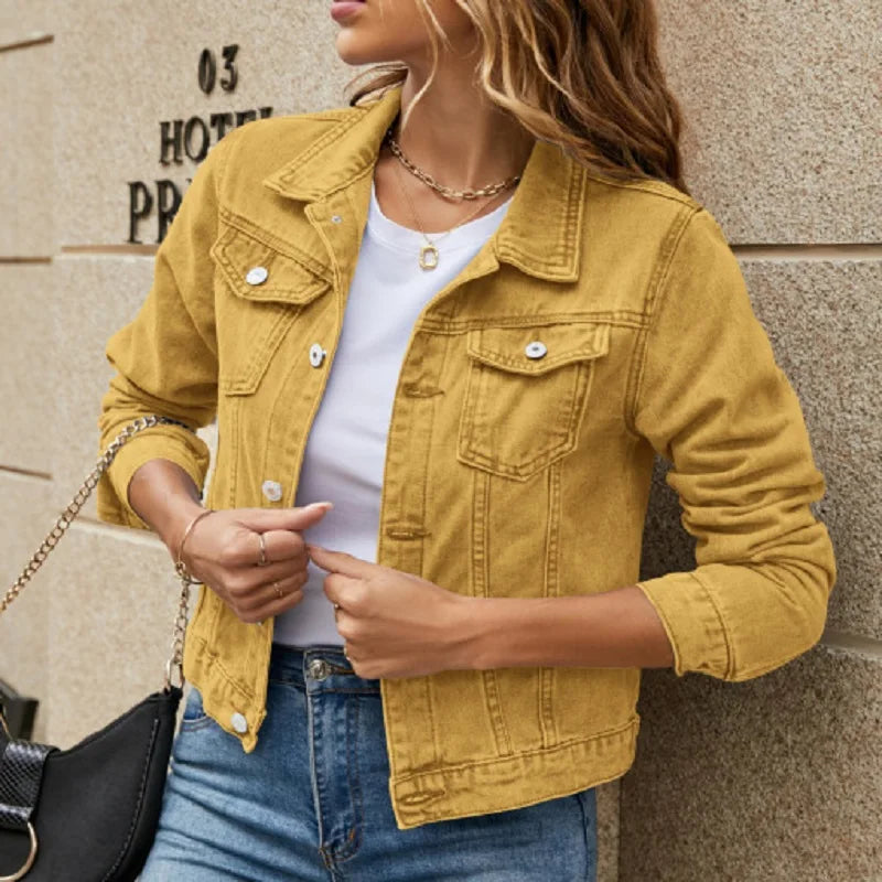 Women Autumn Denim Short Jackets Single Breasted Long Sleeve .