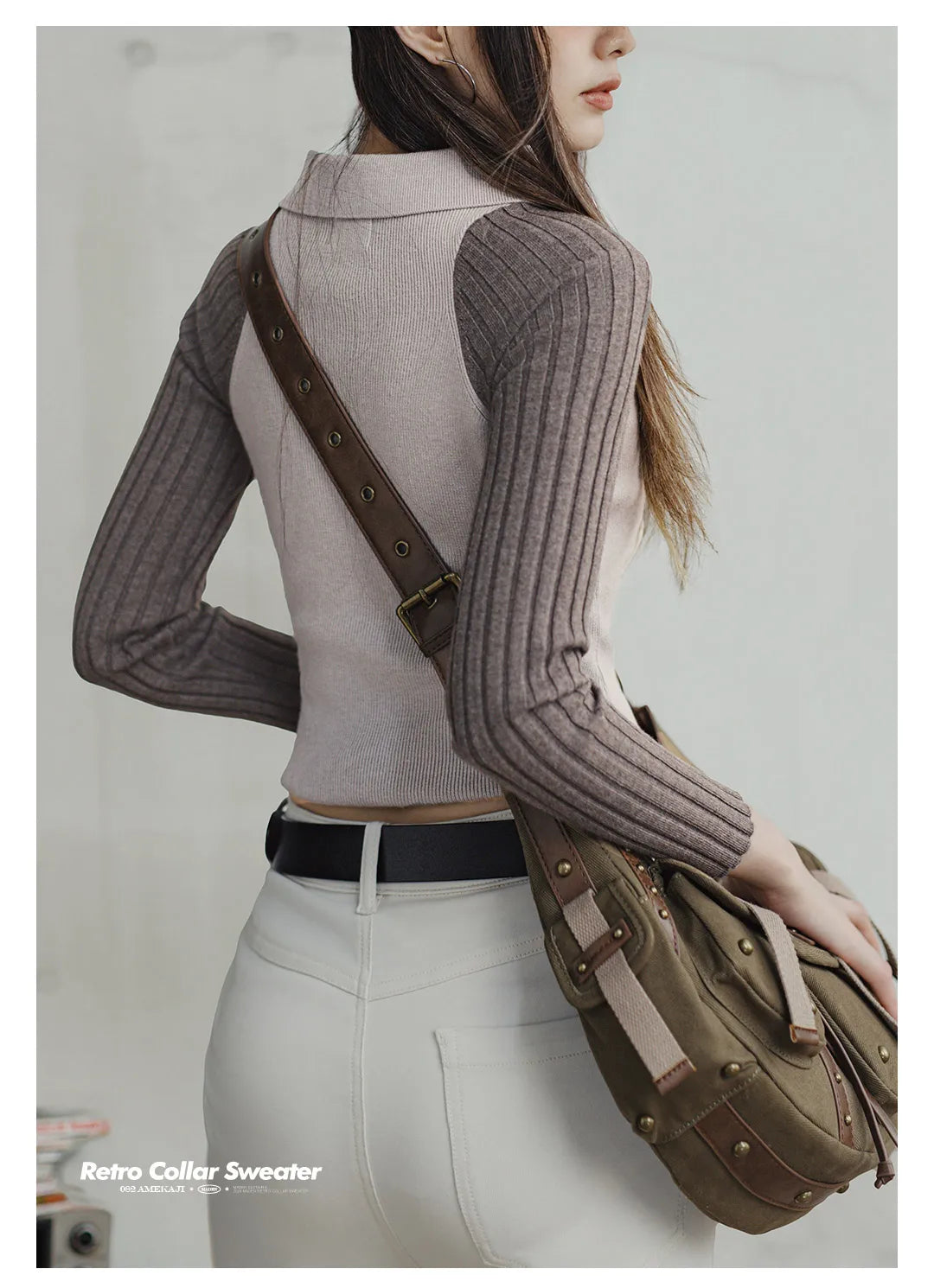 Maden Casual Spliced Knitted Sweater Button Slim Fit Bottoming Versatile Sweater .