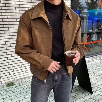 New Men's Jackets Retro Brown Coffee Suede Jacket For Men.