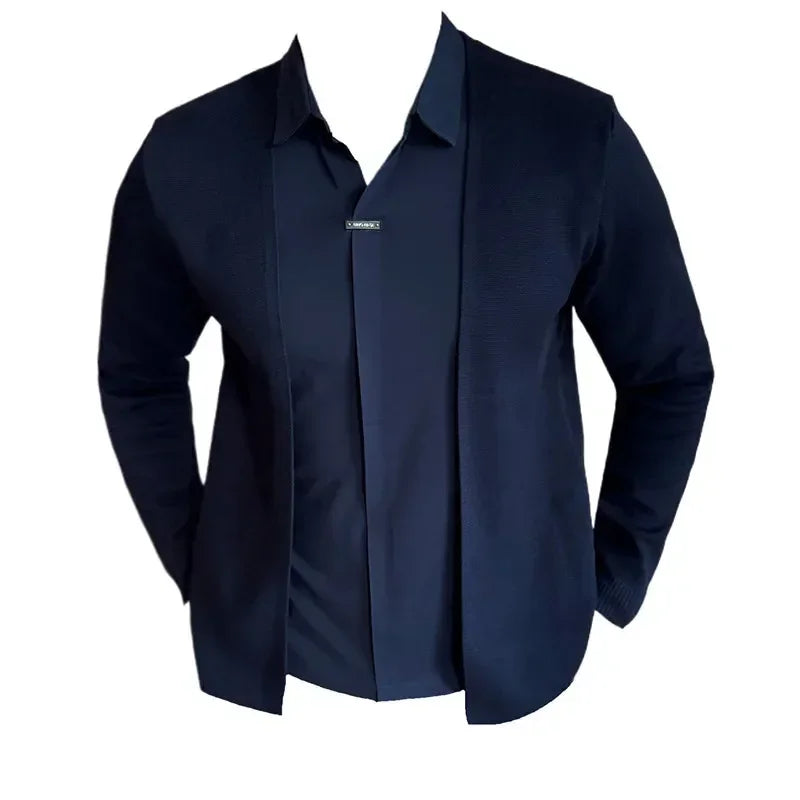 Autumn New Fake 2 Pieces Knitted Cardigan Traceless Shirt.