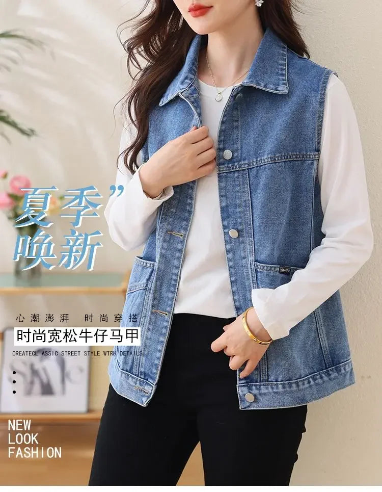 Casual Denim Vest for Women in Spring and Autumn .