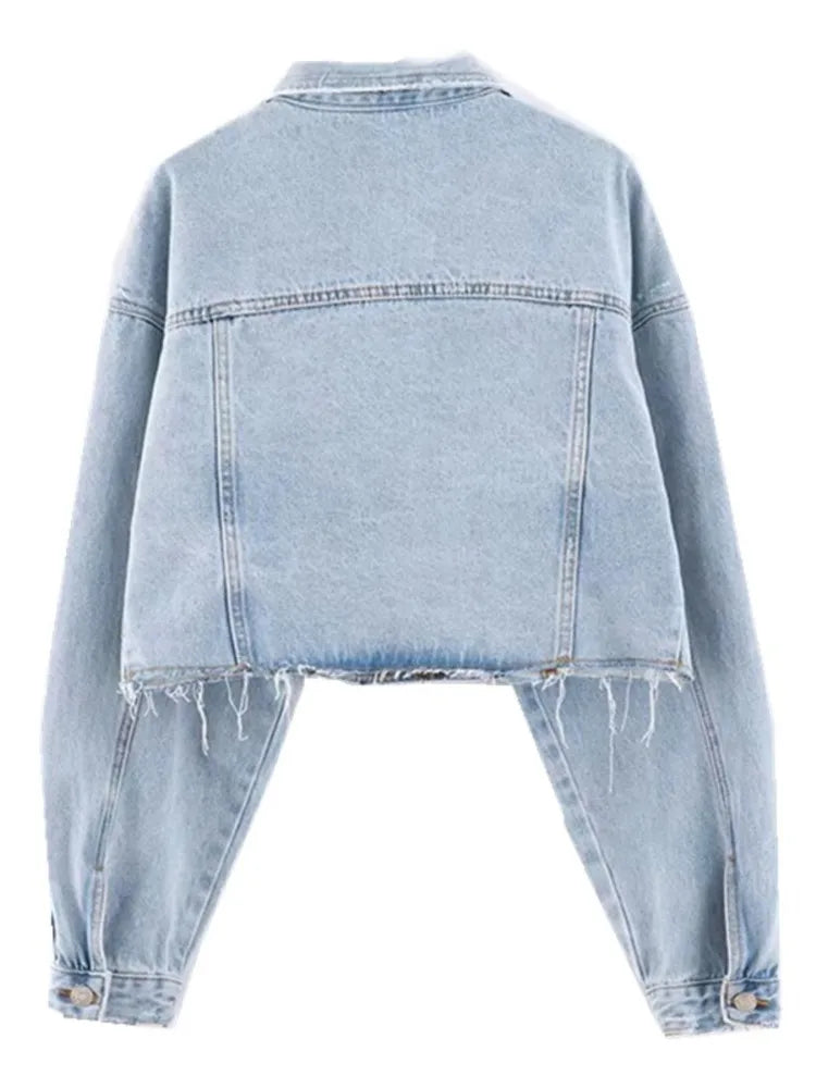 Autumn Drop Shoulder Loose Short Denim Jacket .