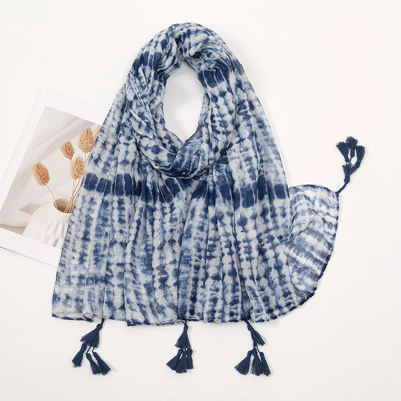 New Printed Soft Linen Cotton Scarf Shawls Women Muslim Hijabs Premium Foulard Femme Long Fresh Floral Tassel Scarves Echarpe