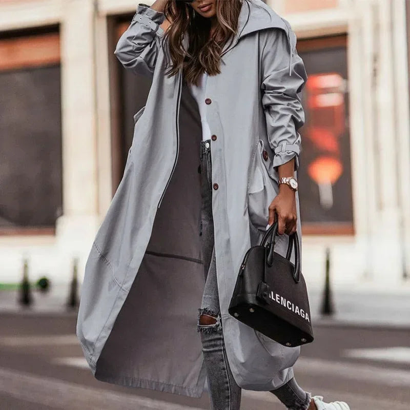 Single-Breasted Trench Coat Women Streetwear Overcoats Jackets .