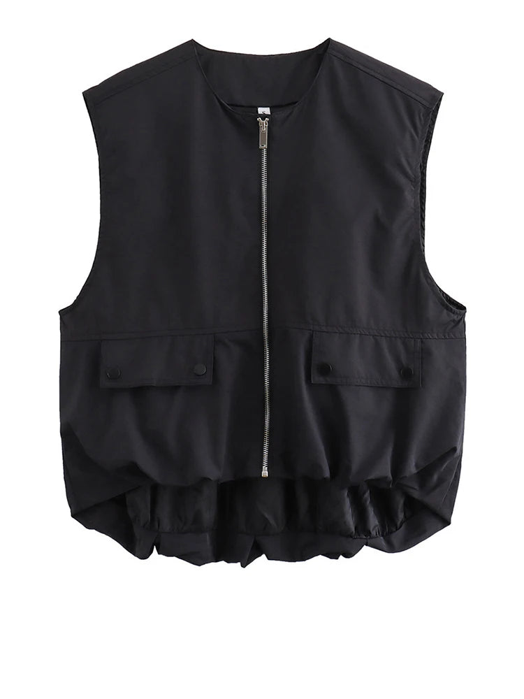 Women Yellow Pocket Irregular Big Size Casual Vest New V-collar.