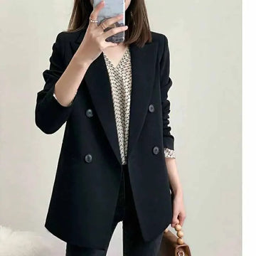Spring Autumn Women British Style Leisure Solid Color Black Blazer.