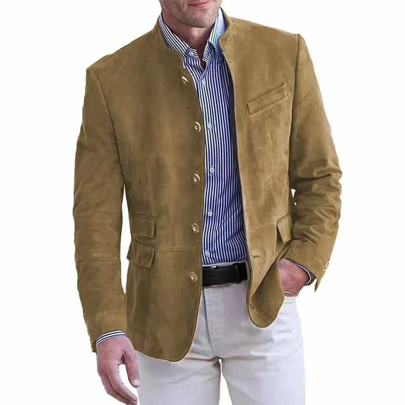 Men Blazers Solid Stand Collar Suits Single Breasted Blazer.