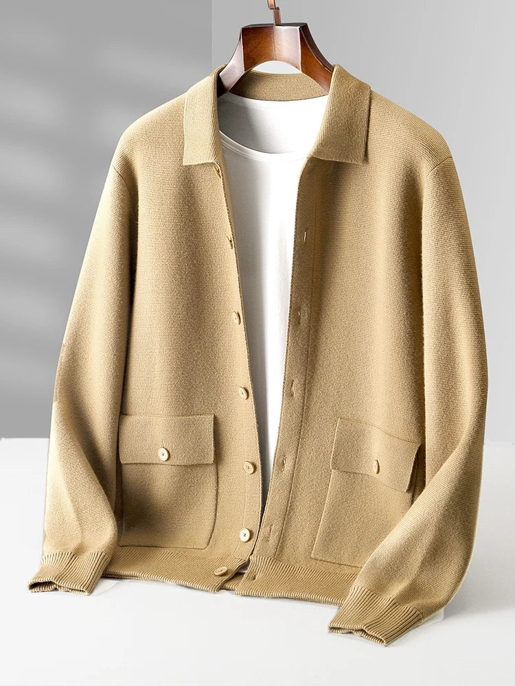 Autumn/Winter Cashmere Cardigan Men's Polo Neck Sweater.