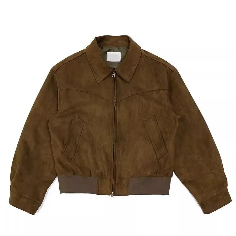 New Men's Jackets Retro Brown Coffee Suede Jacket For Men.