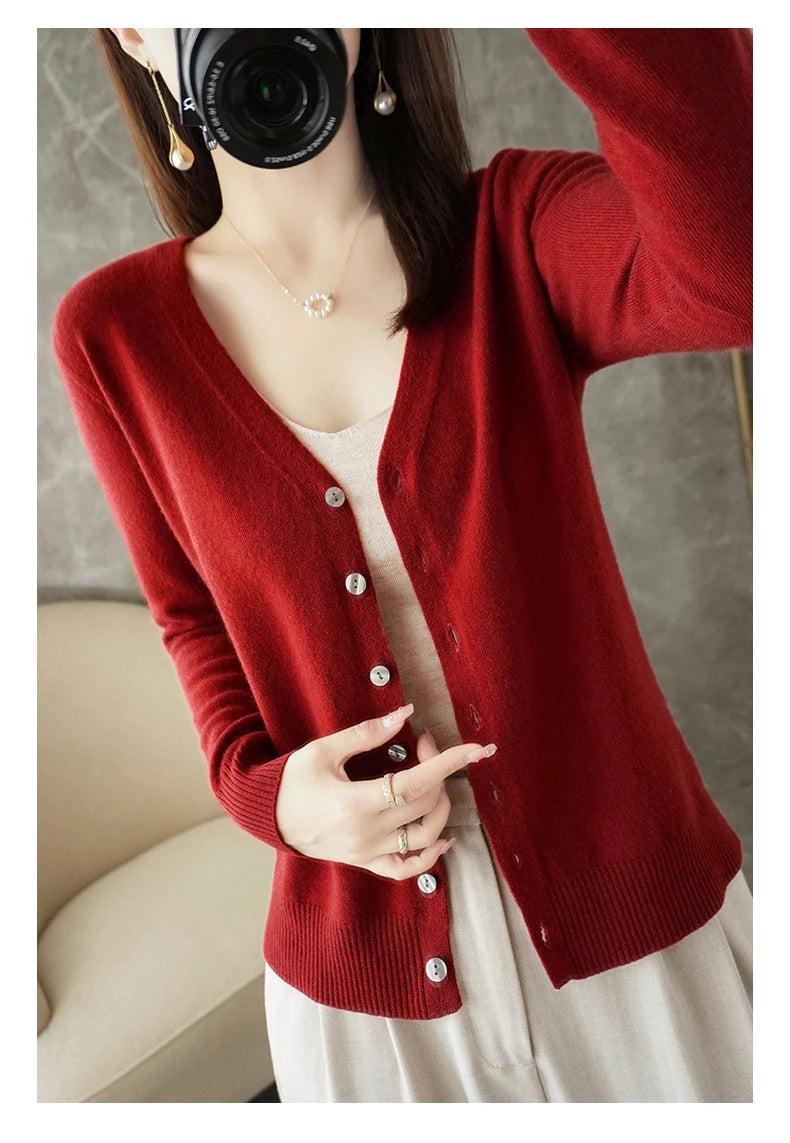 New V-Neck Temperament Small Fragrant Wind Women Loose Sweater .