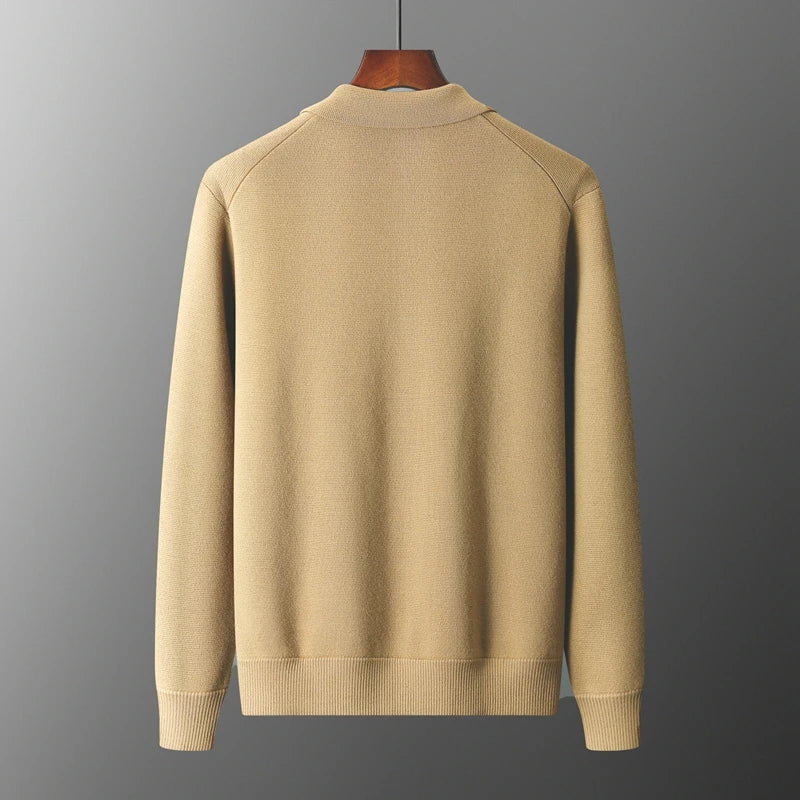 Autumn/Winter Cashmere Cardigan Men's Polo Neck Sweater.