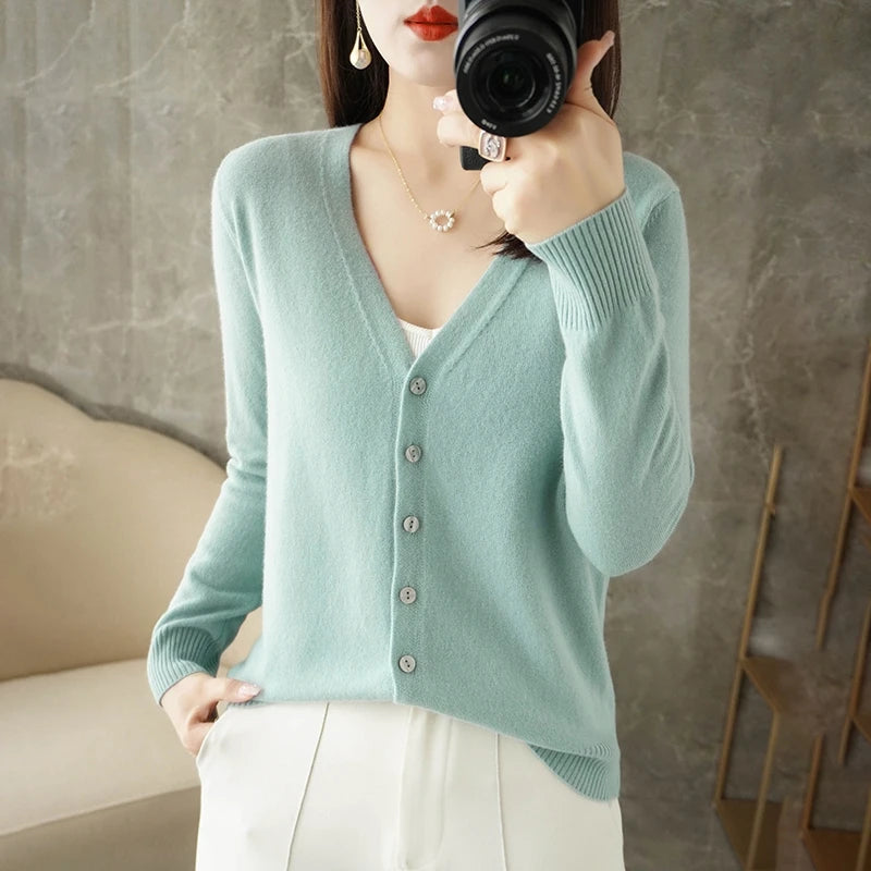 New V-Neck Temperament Small Fragrant Wind Women Loose Sweater .