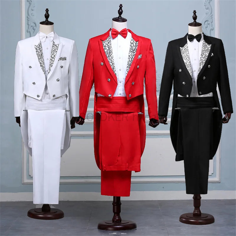 Men's Tuxedo Costume Vintage Formal Tailcoat Slim Fits.
