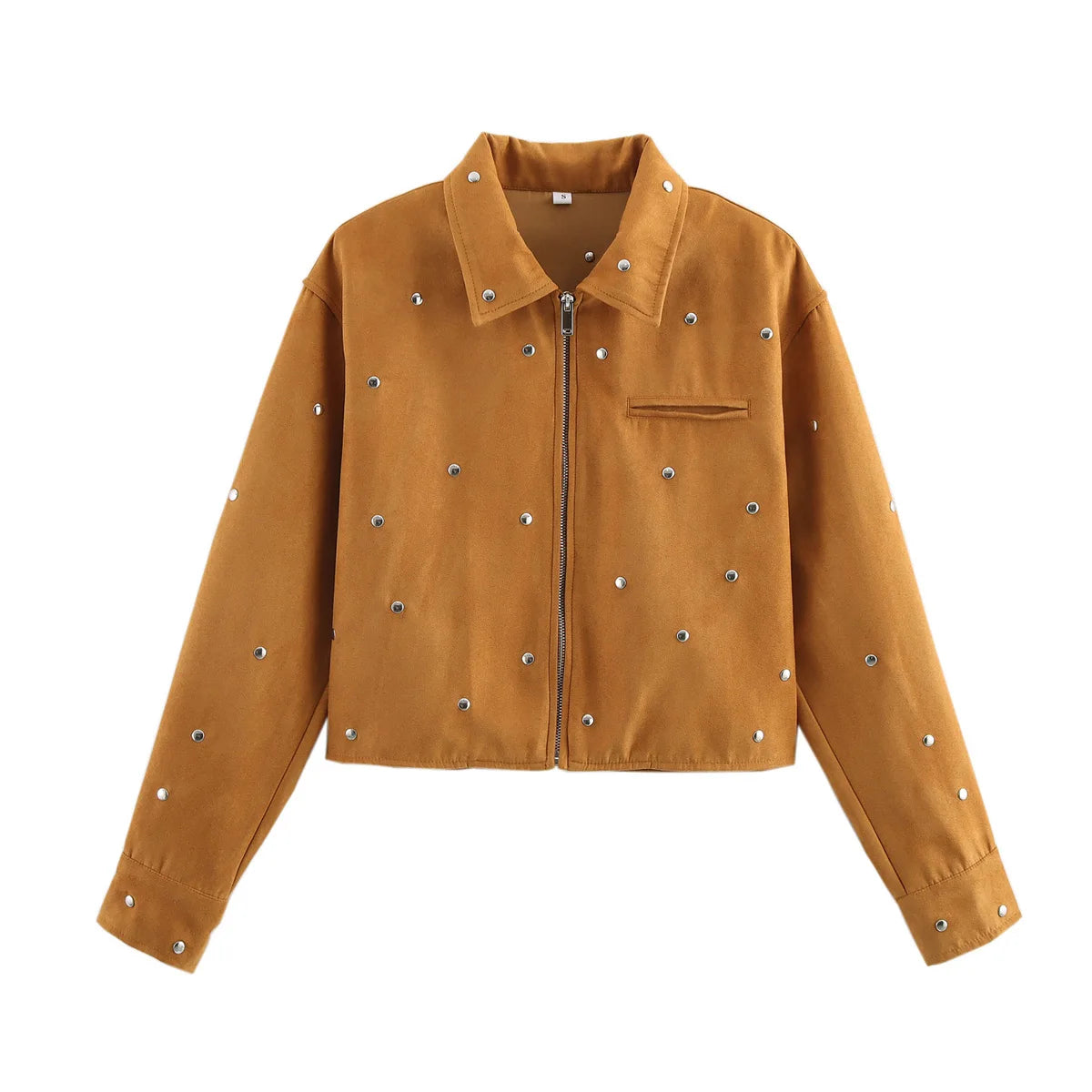 TRAFZA Casual Chic Women Solid Jackets Rivet Long Sleeve .