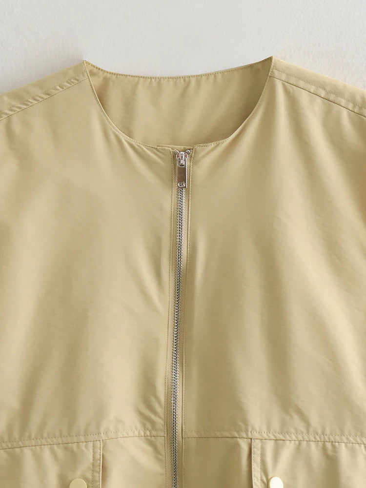 Women Yellow Pocket Irregular Big Size Casual Vest New V-collar.