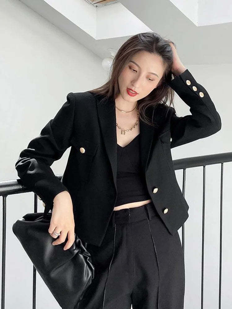 Zoki Casual Black Blazer Coats Women Fashion Slim Long Sleeve .