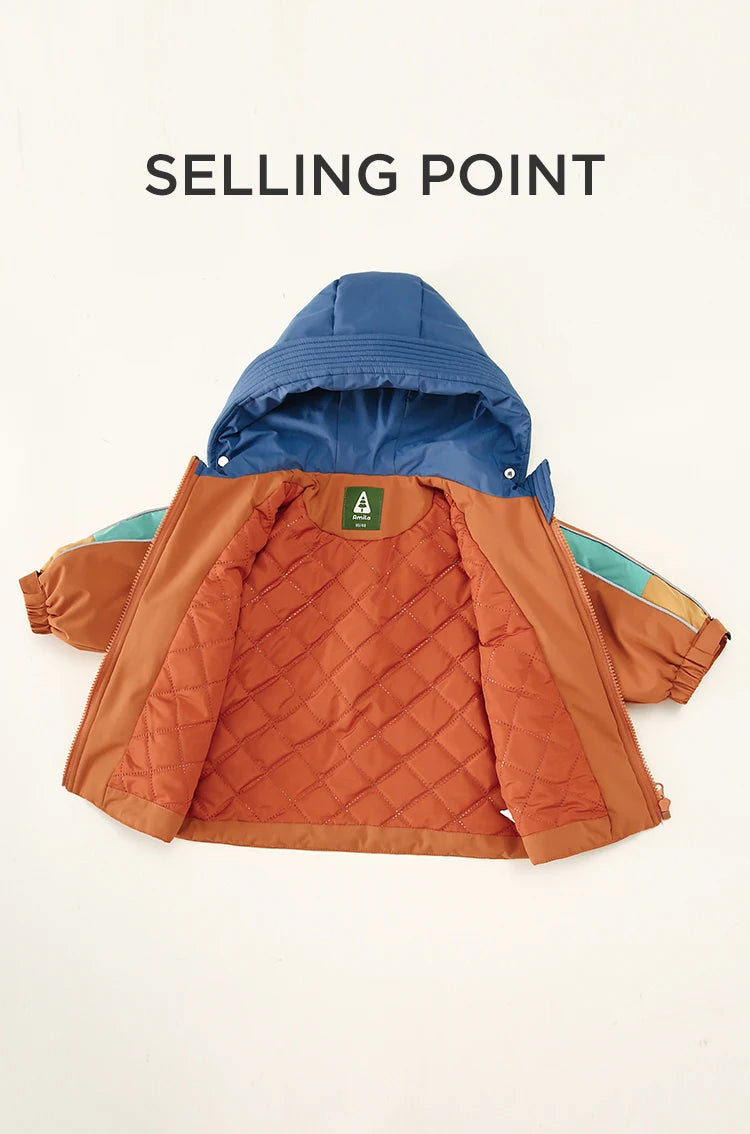 Amila Baby Down Jacket 2024 Winter New Boys Girls Fashion Patchwork Hooded Warm Overcoat Three in One with Pockets Kids Clothing