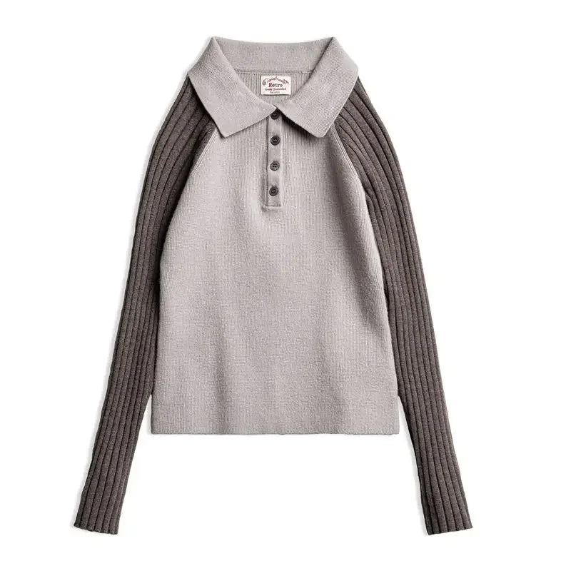 Maden Casual Spliced Knitted Sweater Button Slim Fit Bottoming Versatile Sweater .