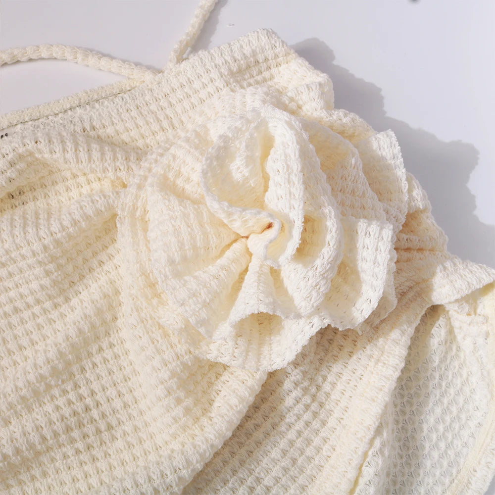 2025 Sexy Flowers Three Pieces Bikini Set Swimsuit For Women Solid Bandage Swimwear Female Bathing Suit Beachwear Swimming Suit