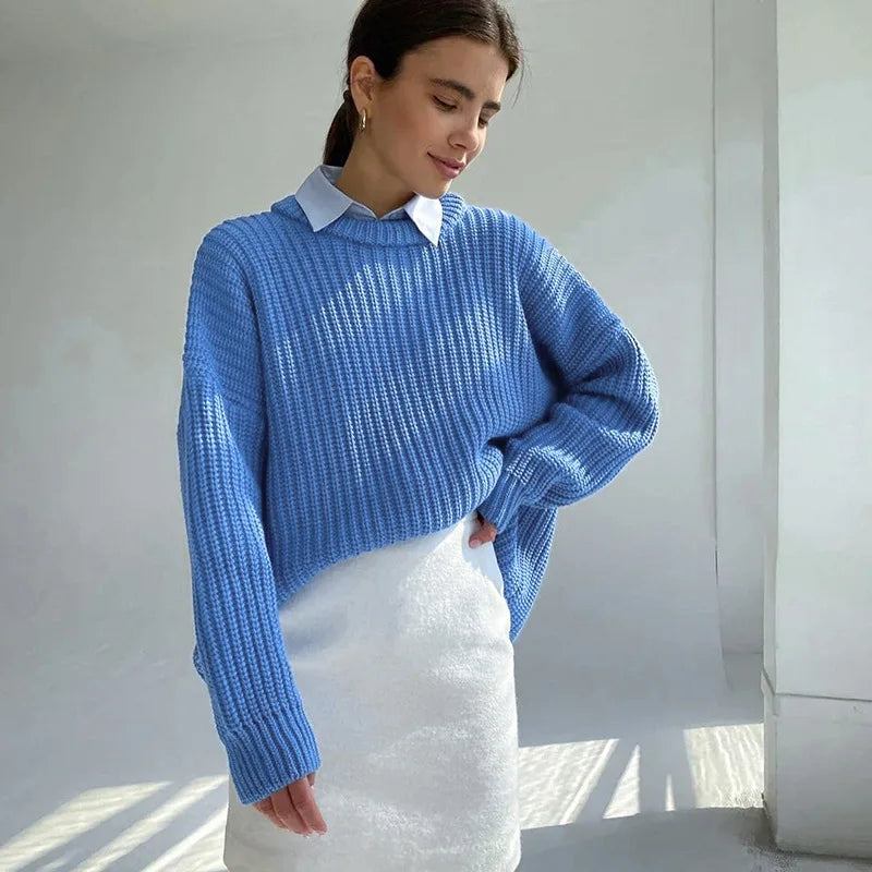 Casual O-neck Long Sleeve Sweater Blouse Office Lady .