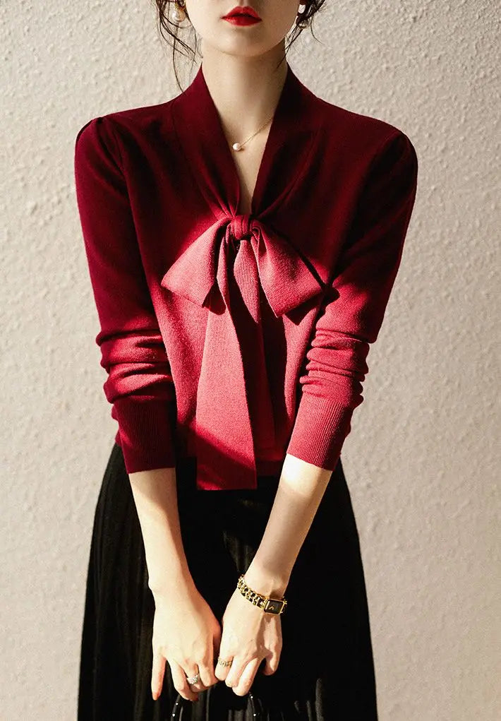Women Clothing Fashion Elegant Scarf Collar Pullover Autumn Winter.