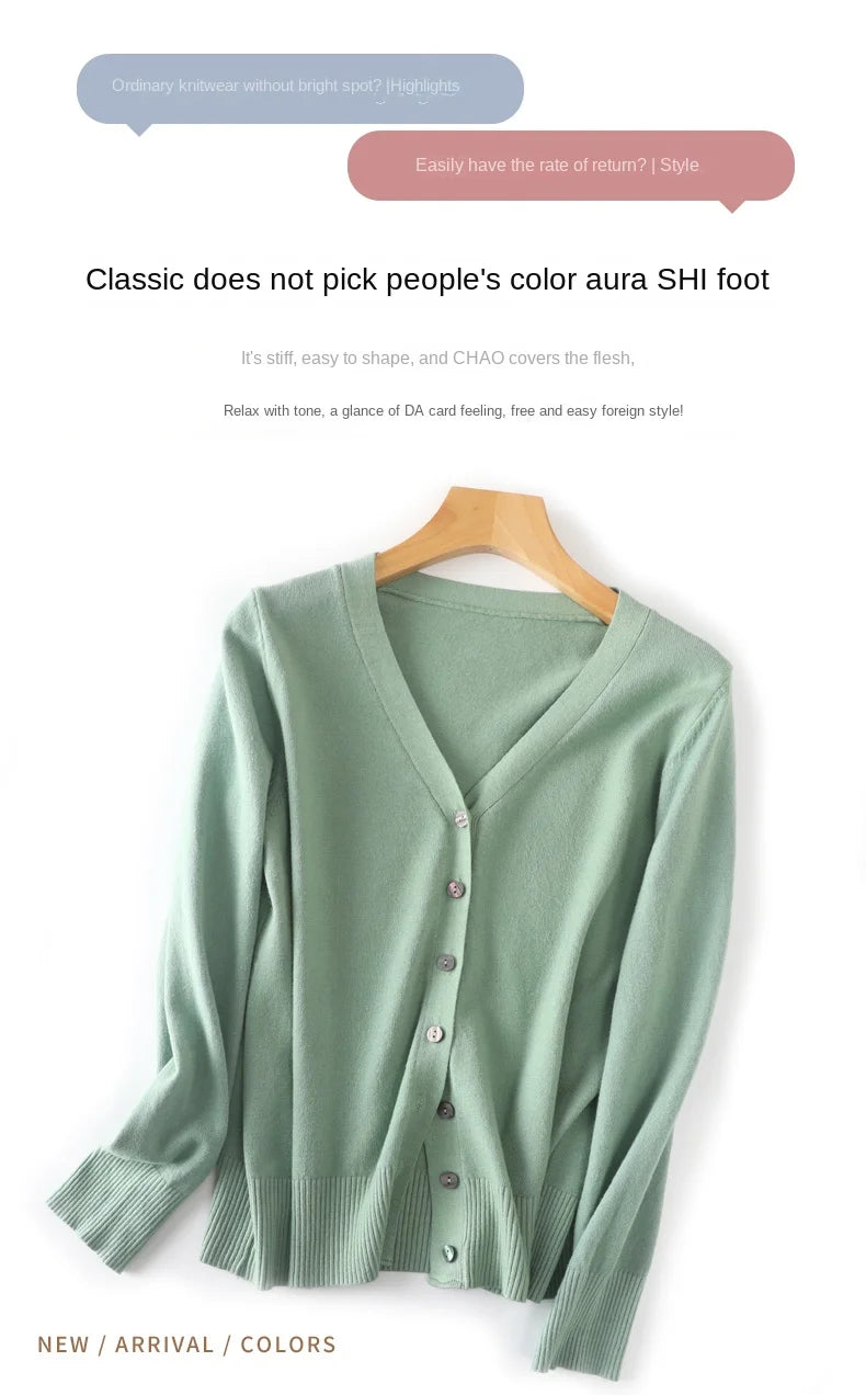 Cashmere Knit Cardigan V-Neck Solid Color Fashion High-Grade Comfortable.