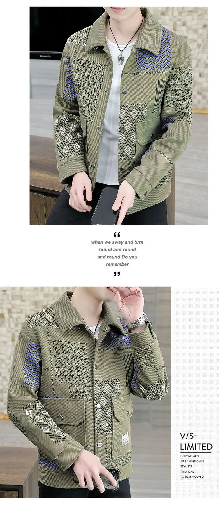 Brand Clothing Spring Autumn Men Coats Lapel Slim Print Jacket.