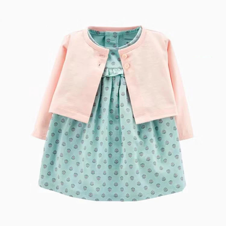 2pcs Spring Summer Infant Baby Girls Clothes Sets Toddler Dresses Long Sleeves Cardigan+Bodysuit Dress Newborn Girl Outfit