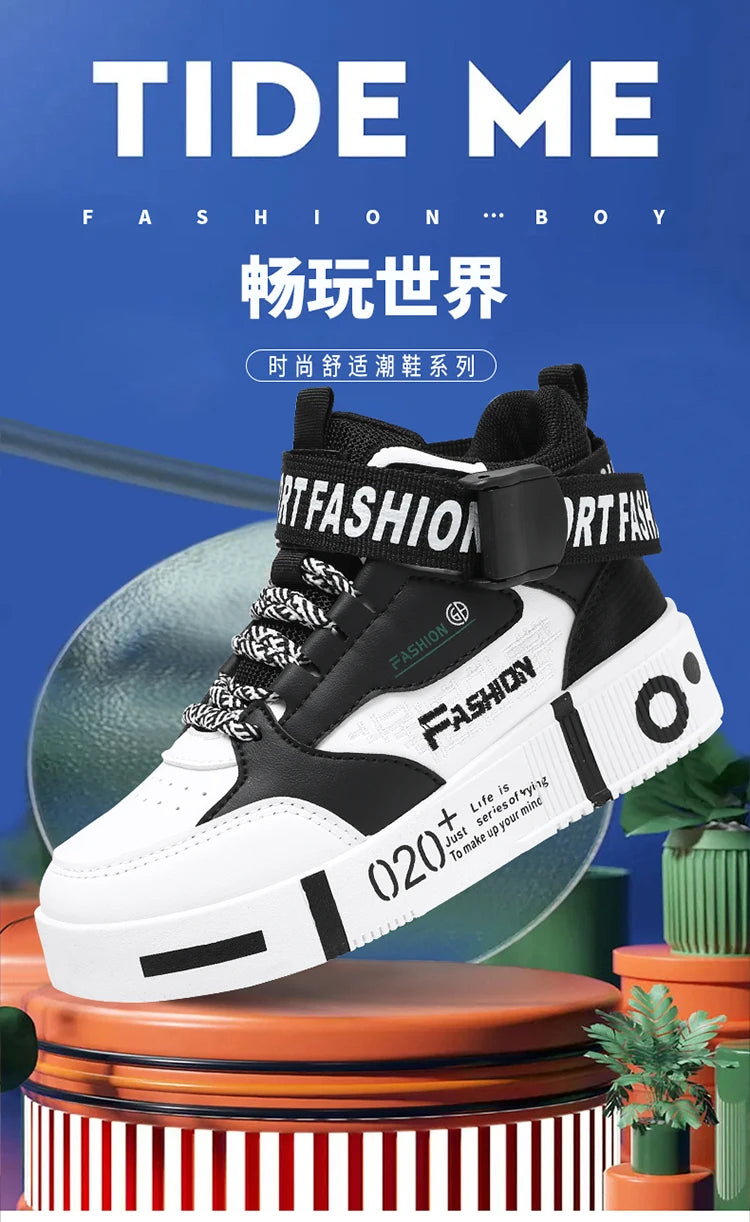 Kids Fashion Sports Shoes Boys High Top Board Shoes.