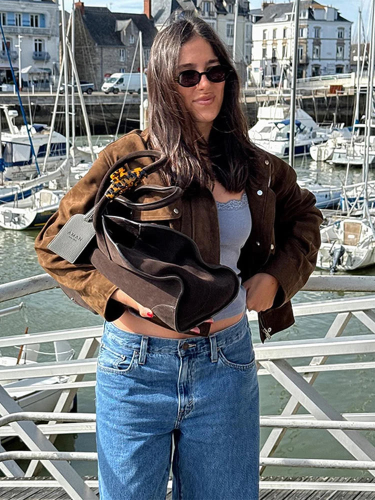Street Suede Women's Jackets Vintage Brown.